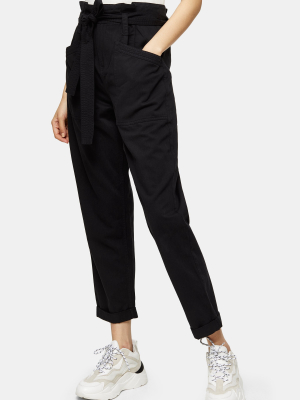 Black Paperbag Waist Tapered Pants