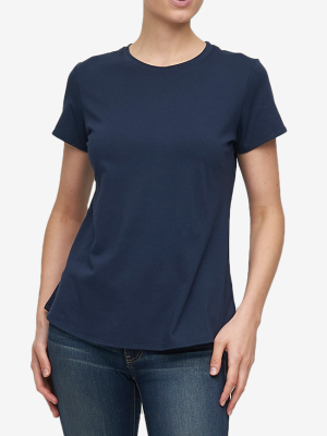 Short Sleeve Crew Neck T-shirt Denim Blue Stretch Jersey