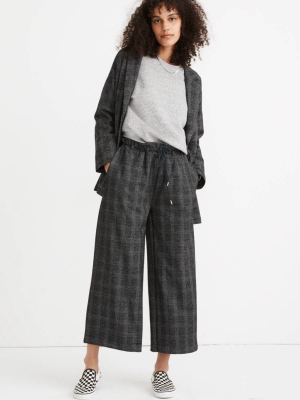 Glen Plaid Knit Wide-leg Crop Pants