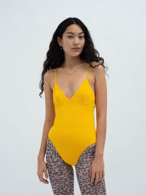 Rib Underwired Swimsuit Yellow