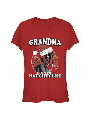 Junior's Marvel Christmas Deadpool Grandma On Naughty List T-shirt