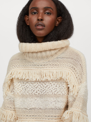 Mixed-knit Turtleneck Sweater