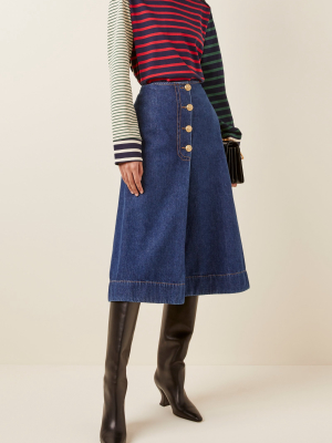 London Denim Wrap Midi Skirt