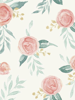 Watercolor Roses Peel & Stick Wallpaper In Red Coral By Joanna Gaines For York Wallcoverings