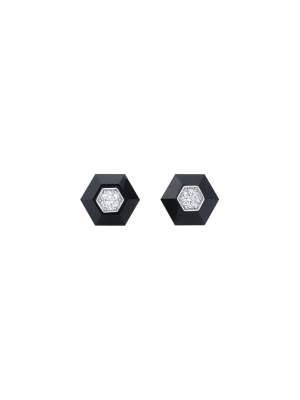 Hexagonal Diamond Earrings - Black Jade