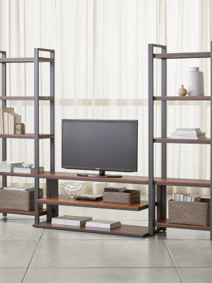 Pilsen 52" Graphite Media Console With 2 Walnut Bookcases