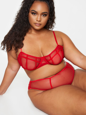 Plus Red Fishnet Longline Underwired Bra