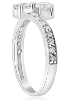 Pompeii3 1.00 Ct Forever Us 2 Stone Real Diamond Solitaire Engagement Ring 10k White Gold