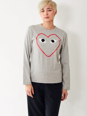Comme Des Garçons Play Red Heart Outline L/s Tee Shirt