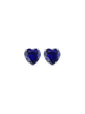 Pompeii3 1ct Heart Shape Blue Sapphire Studs 14k White Gold