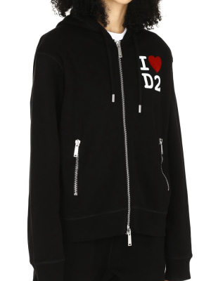 Dsquared2 Logo Print Zipped Drawstring Hoodie