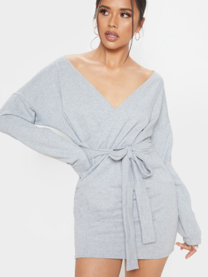 Grey Sweat Wrap Bodycon Dress