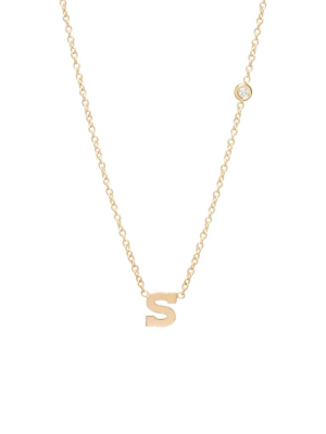 14k Letter Necklace With Floating Diamond