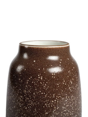 Wide Vase In Matte Brown And Opaque White