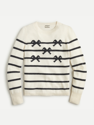 Cashmere Crewneck Sweater With Bow Stripes