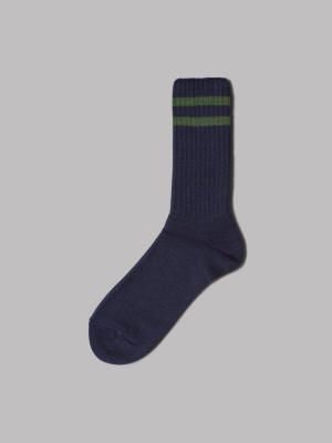 Beams Plus Schoolboy Socks (navy / Green)