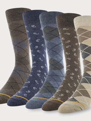 Signature Gold By Goldtoe Men's Argyle Crew Socks 5pk - Oatmeal 6-12.5