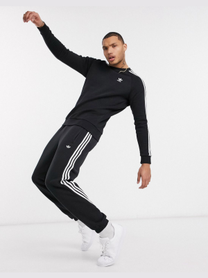 Adidas Originals Three Stripe Crew Neck Sweat In Black