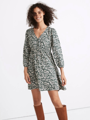 V-neck Button-front Mini Dress In Forest Leaves