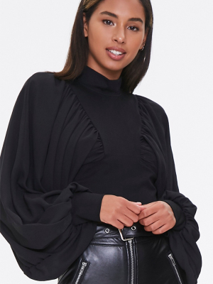 Mock Neck Balloon-sleeve Top