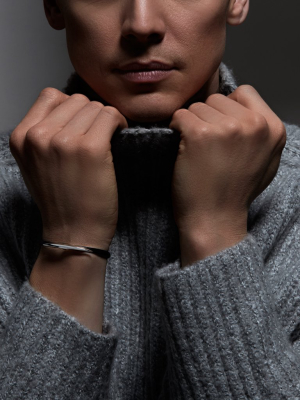 Men's Silver Arc Single Leather Wrap Bracelet