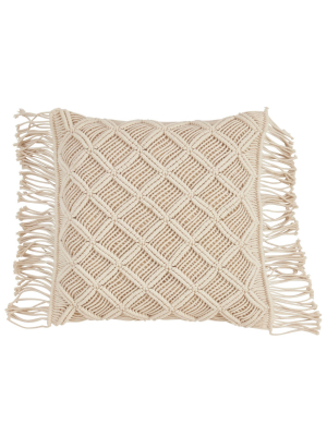 18"x18" Macramé Print Down Filled Square Throw Pillow - Saro Lifestyle