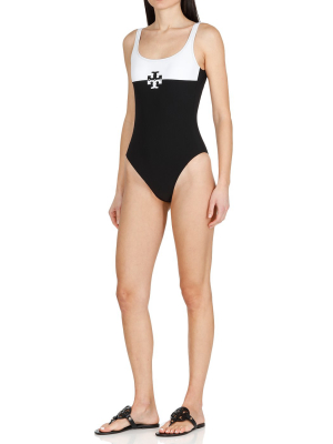 Tory Burch Color Blocked Logo Swimsuit