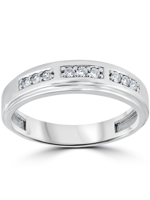 Pompeii3 1/4ct Mens Round Diamond Polished Wedding Ring 10k White Gold