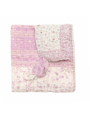 Jeanette Farrier Pale Lavender Floral Kantha Blanket