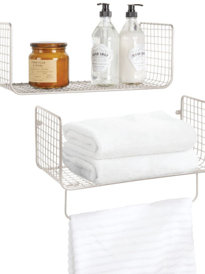 Mdesign Bath Storage Organizer Shelving Set Of 2 - 1 Shelf With Towel Bar