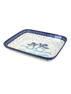 Blue Rose Polish Pottery Frosty Friend Large Rectangular Baker