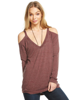 Triblend Jersey Cold Shoulder L/s V-neck Raglan Tee