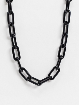 Asos Design Necklace In Hardware Link Chain In Black Plate