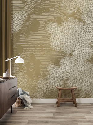 Gold Metallic Wall Mural In Engraved Clouds By Kek Amsterdam