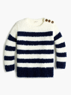 Girls' Fuzzy Striped Sweater With Buttons