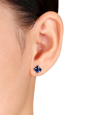 2.68 Ct. T.w. Square Simulated Sapphire Stud Earrings In Sterling Silver - Gold/white