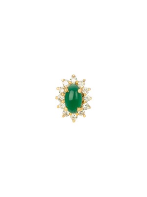 Cabochon Green Chalcedony & Diamond Stud