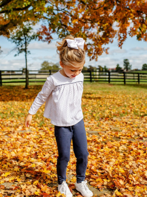 Dowell Day Top (long Sleeve) - Nantucket Navy Micro Dot With Nantucket Navy