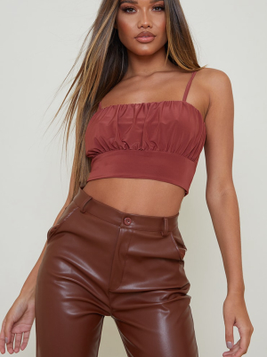 Chocolate Slinky Ruched Bust Crop Top