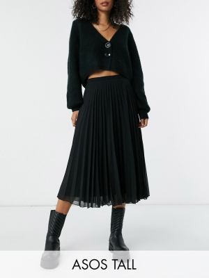 Asos Design Tall Pleated Midi Skirt In Black