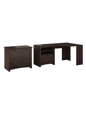 Bush Furniture Buena Vista Corner Desk With Lateral File Cabinet, Madison Cherry Buv029msc