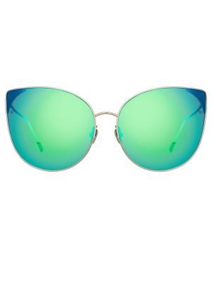 Flyer Cat Eye Sunglasses In Light Gold And Blue