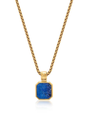 Gold Necklace With Square Blue Lapis Pendant