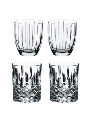 Riedel Sunshine Collection Crystal Whiskey Tumbler Glass And Crystal Scotch & Bourbon Tumbler Whiskey Glass, Set Of 4