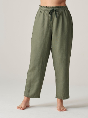 100% Linen Pants In Khaki