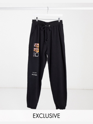Collusion Unisex Sweatpants With Print In Black