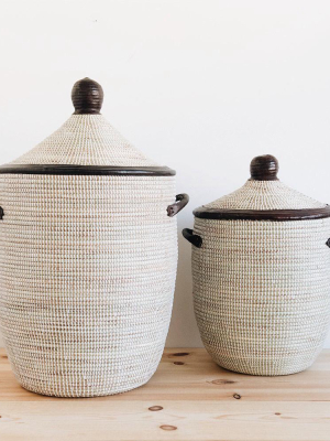 Senegalese Storage Hamper Set With Leather Accents