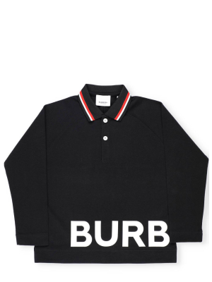 Burberry Kids Logo Printed Long Sleeve Polo Shirt