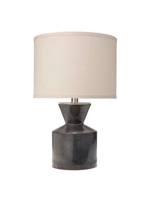 Berkley Table Lamp In Blue Ceramic With Small Drum Shade In White Linen