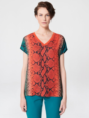 V-neck Python Printed T-shirt